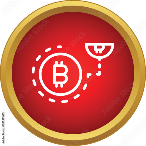 Bitcoin symbol with dashed line connecting to a partial icon, representing a transaction or transfer process