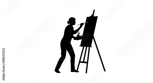 Woman painting on an easel.