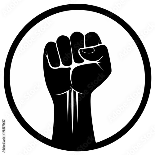 Black clenched fist raised in circle symbol of strength power and resistance