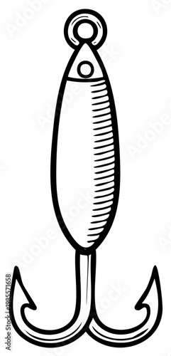 Outline drawing of a fishing lure with a treble hook tackle illustration