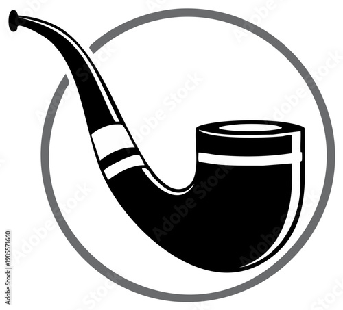 Stylized Tobacco Smoking Pipe Inside a Circular Frame: A Vintage-Inspired Vector Graphic