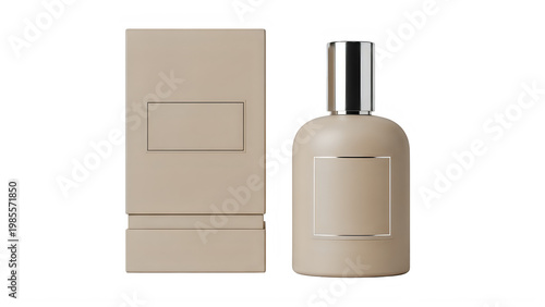 A bottle and box set for perfume or fragrance isolated on transparent background