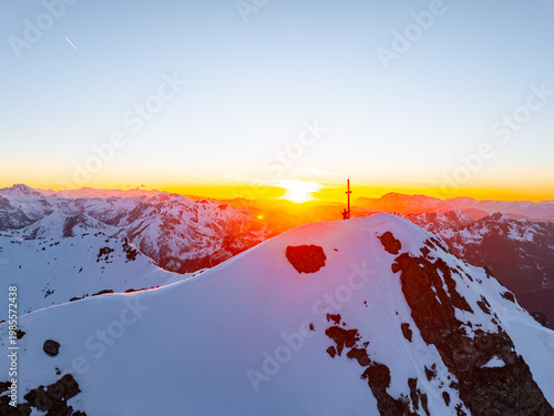 Ski Tourer on the Peak during stunning Sunset, Seekarspitze Obertauern Austria