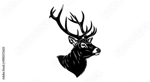 Deer Head with Large Antlers Profile.
