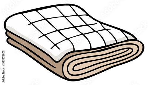 Folded Blanket Illustration, Quilted White Cover with Dark Lines, Comfortable Bedding Design