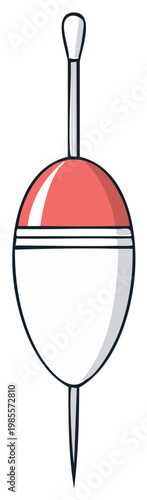 Classic red and white fishing float bobber vector icon for angling