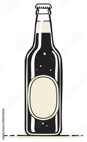 Illustration of a dark glass beer bottle with a white label