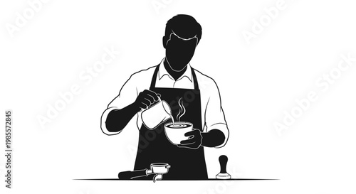 Barista pouring steaming hot coffee.