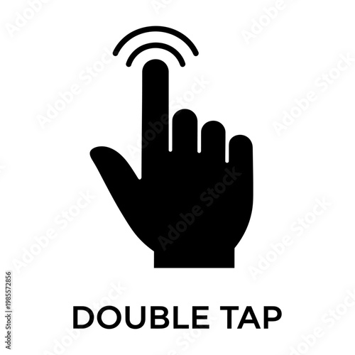 Vector graphic illustration of a hand with finger pointing up and double tap symbol for mobile payment or gesture.