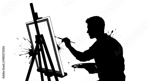 Silhouette of a male painter painting.