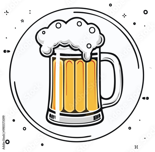 Frothy beer in a pint glass illustration for advertisements or bar menus craft beer