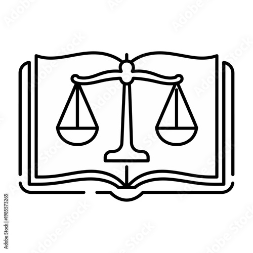 Vector of a scale of justice on top of an open book, symbolizing law and order.