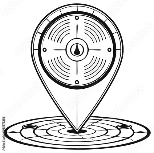Location Pointer Icon With Compass Inside Vector Illustration