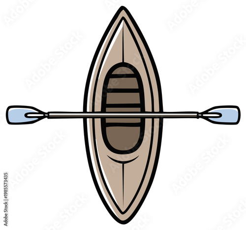 Cartoon Canoe Illustration with Paddle Top View Isolated Style