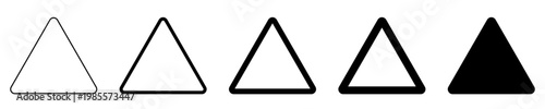 A set of graphic elements in the shape of triangles with various outline thicknesses and solid fill. Vector illustration.