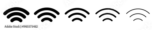 A set of graphic icons representing Wi-Fi or wireless connection symbols with various line thicknesses. Vector illustration.