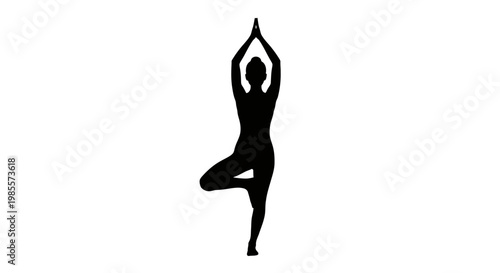Woman in Yoga Tree Pose Silhouette.