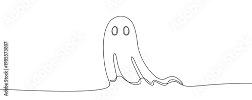 Illustration of a cute ghost, made in one continuous line. Ghost drawing with a black stroke on a white background, vector illustration