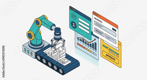 Industrial robotic arm with screen.