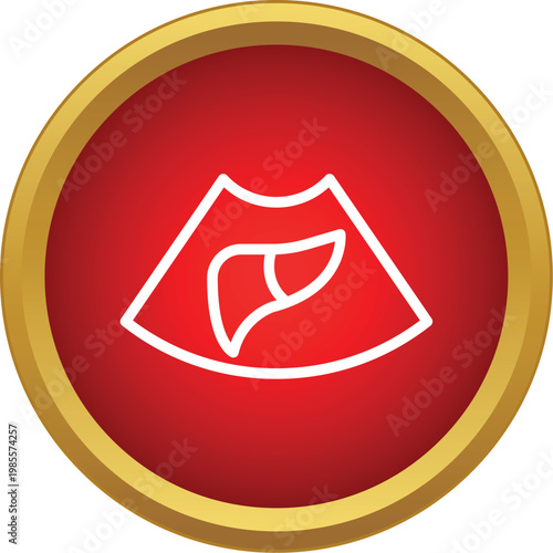 Liver organ appearing on an ultrasound scan inside a red circular button