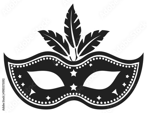 Elegant Black Masquerade Mask with Feathers for Party Celebration Costume, Carnival Ball, or Festival event decoration