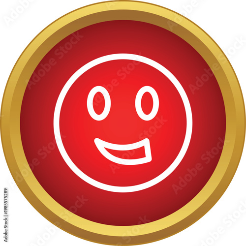 Red circular button displaying a smiling emoji face with happiness and positivity concepts