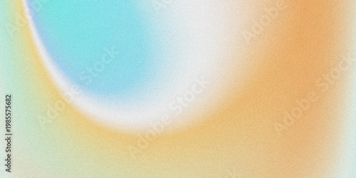 Fotografie Abstract gradient background featuring soft blending of sky blue, warm orange, pale yellow, and mint green with subtle grainy/noise texture