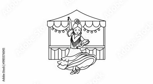 Woman in vibrant dress dances gracefully in front of a decorated tent