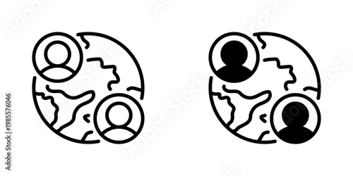 Globe with Person Vector Line Icon for Global Business and Recruitment