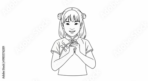 Young person wearing traditional Chinese clothing with hands clasped