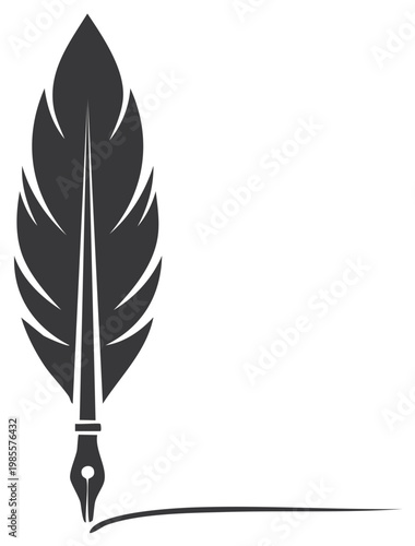 Classic Feather Quill Pen Symbol Writing on Paper Icon or Illustration Vector