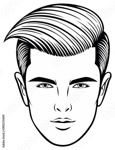 Retro illustration of a handsome man's face, clean lines, and a stylish hairstyle.