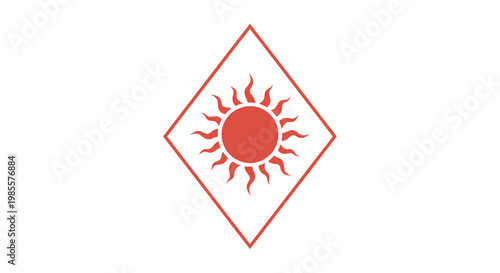 Red Sun Icon in Diamond Shape.