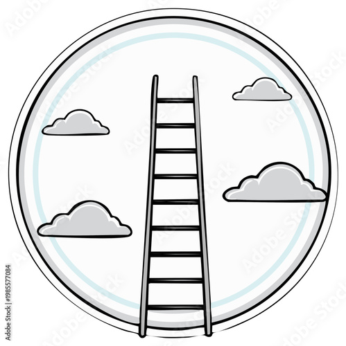 Ladder to the sky symbolizing aspiration and dreams within a circular frame