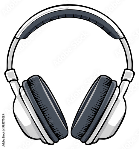 Stylish White Headphones: Detailed Illustration of Audio Equipment for Listening to Music