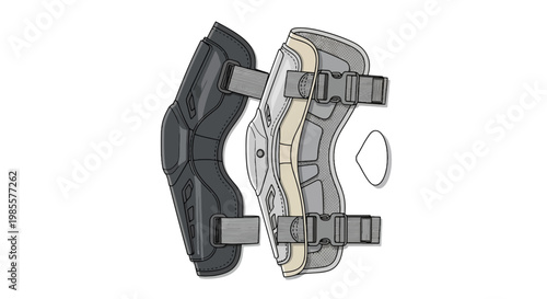 Black and gray adjustable hard shell elbow pads for protection in sports equipment vector illustration on white background