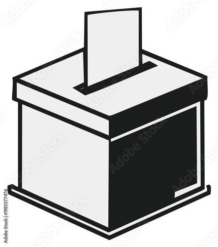 Stylized ballot box illustration for election campaign, featuring paper slip insertion to symbolize civic duty and democratic process