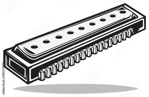 Vintage Chromatic Harmonica Musical Instrument Isolated on White