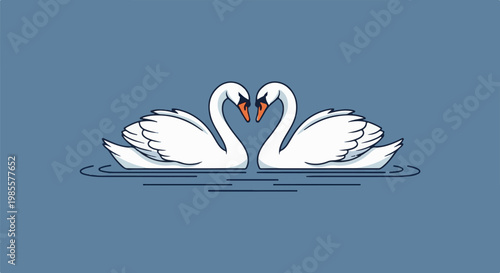 Two white swans form a heart shape with their necks on water