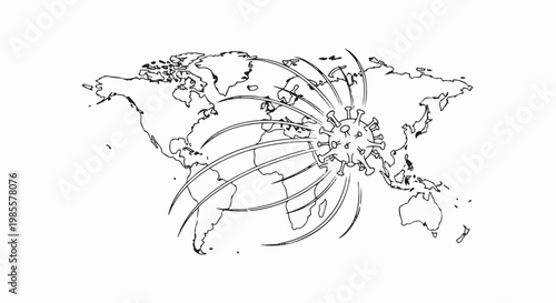 Virus spreading across the world map, representing global pandemic