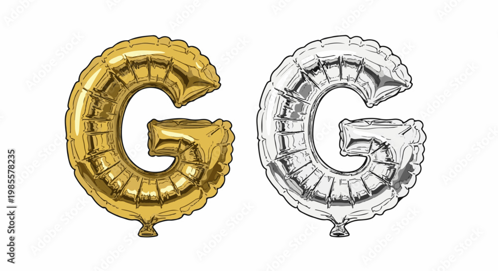 Obraz premium Two inflatable balloons, one golden, one silver, both shaped like the letter 'G'