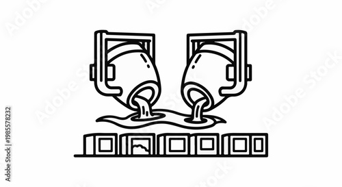 Two industrial ladles pour molten material onto a conveyor belt