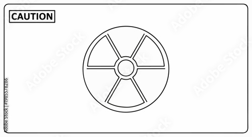 Warning sign with caution text and radiation symbol