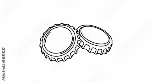 Two illustrated metal bottle caps, one showing the top, the other slightly angled