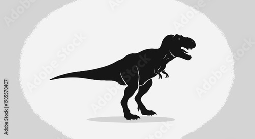 Black silhouette of a Tyrannosaurus Rex dinosaur illustration against a light background; vector art of a prehistoric beast