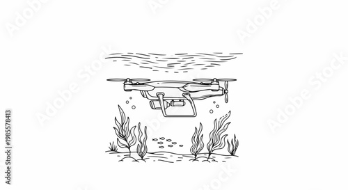 Undersea exploration with a drone, observing marine life