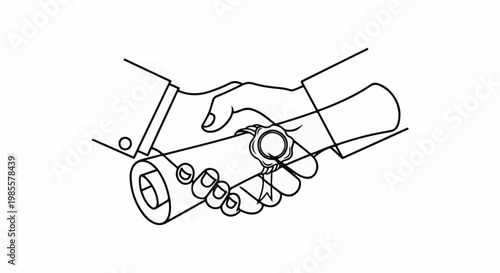 Two hands shaking, one holding a sealed document