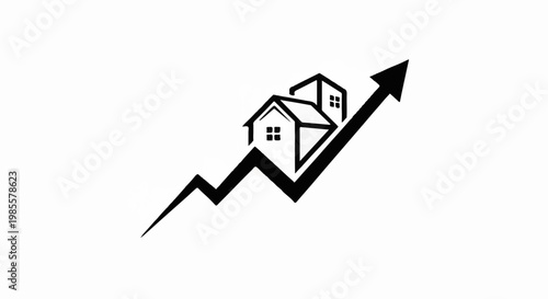 Upward trending graph with houses and arrow