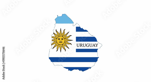 Uruguay map outline filled with flag, sun emblem