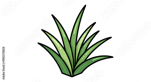 Cartoon illustration of fresh green grass tufts with dark outlines light shadows and a minimalist isolated appearance against white.